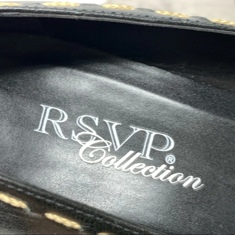 RSVP Collection Contrast Stitch Buckle hardware black leather pumps 9 classic - Picture 11 of 14